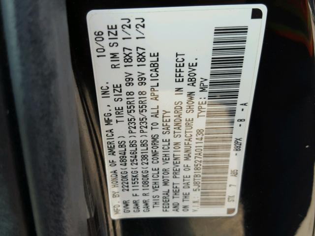 5J8TB18527A011438 - 2007 ACURA RDX TECHNO BLACK photo 10