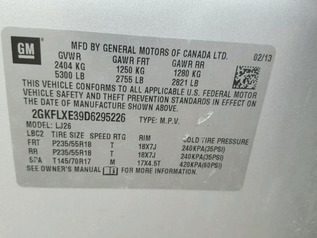 2GKFLXE39D6295226 - 2013 GMC TERRAIN SL SILVER photo 10