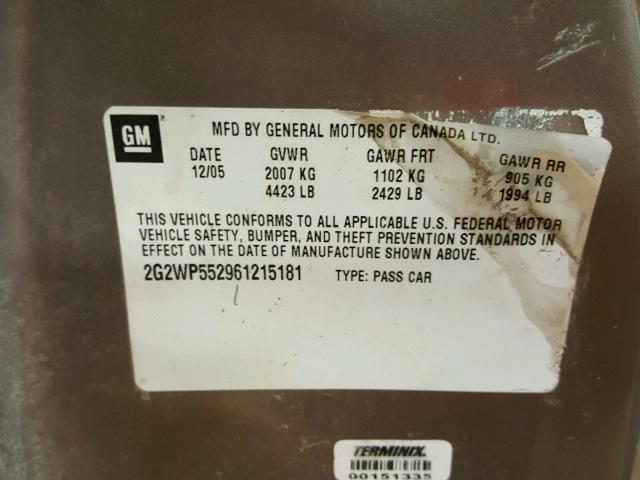 2G2WP552961215181 - 2006 PONTIAC GRAND PRIX BROWN photo 10