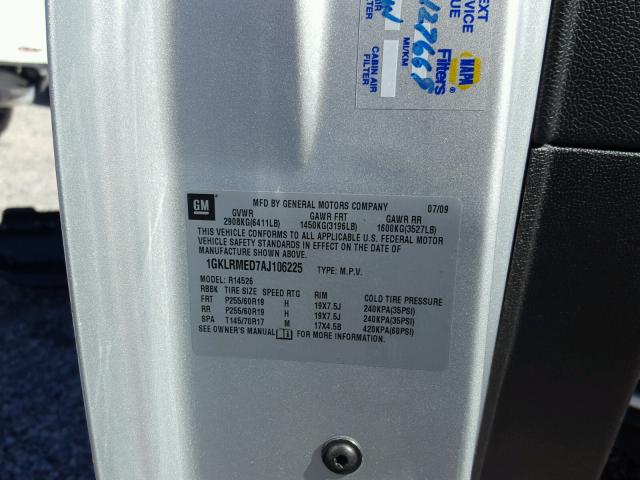 1GKLRMED7AJ106225 - 2010 GMC ACADIA SLT ვერცხლისფერი ფოტო 10