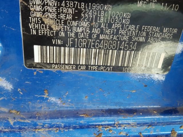 JF1GR7E64BG814534 - 2011 SUBARU IMPREZA WR BLUE photo 10