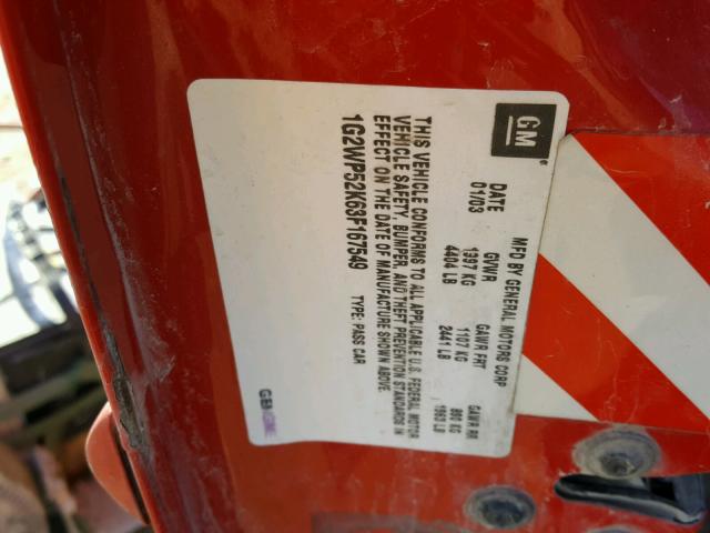 1G2WP52K63F167549 - 2003 PONTIAC GRAND PRIX RED photo 10