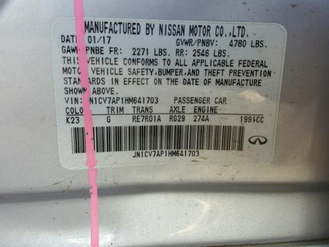 JN1CV7AP1HM641703 - 2017 INFINITI Q50 BASE Plata foto 10