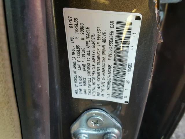 1HGCM56877A102686 - 2007 HONDA ACCORD EX GRAY photo 10