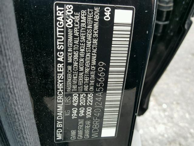 WDBRF40J24A556699 - 2004 MERCEDES-BENZ C 230K SPO BLACK photo 10