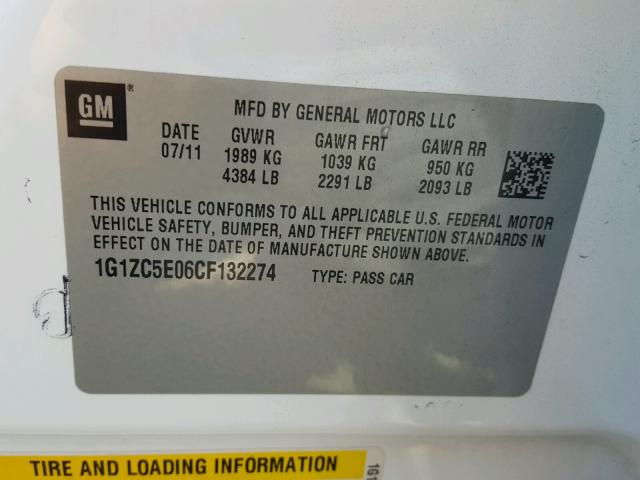 1G1ZC5E06CF132274 - 2012 CHEVROLET MALIBU 1LT 白色 照片 10