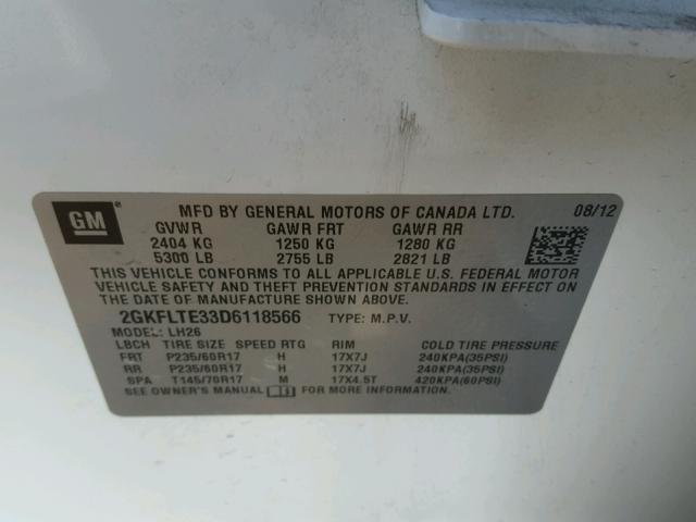 2GKFLTE33D6118566 - 2013 GMC TERRAIN SL WHITE photo 10