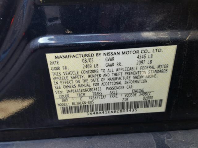 1N4BA41EX6C803435 - 2006 NISSAN MAXIMA SE BLUE photo 10