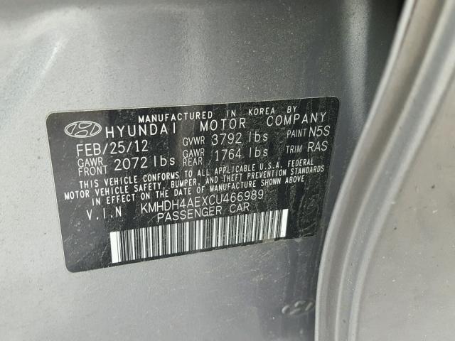 KMHDH4AEXCU466989 - 2012 HYUNDAI ELANTRA GL GRAY photo 10