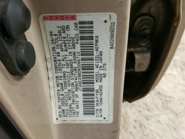 JT2AE09B0R0066712 - 1994 TOYOTA COROLLA LE TAN photo 10