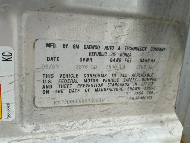 KL1TD66688B026031 - 2008 CHEVROLET AVEO BASE فضي صورة 10