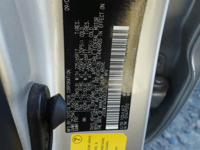 JTEEW21A360013160 - 2006 TOYOTA HIGHLANDER SILVER photo 10