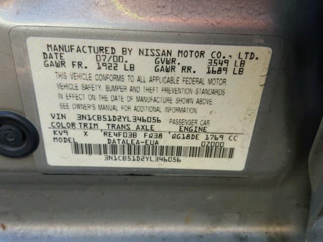 3N1CB51D2YL346056 - 2000 NISSAN SENTRA BAS BEIGE photo 10