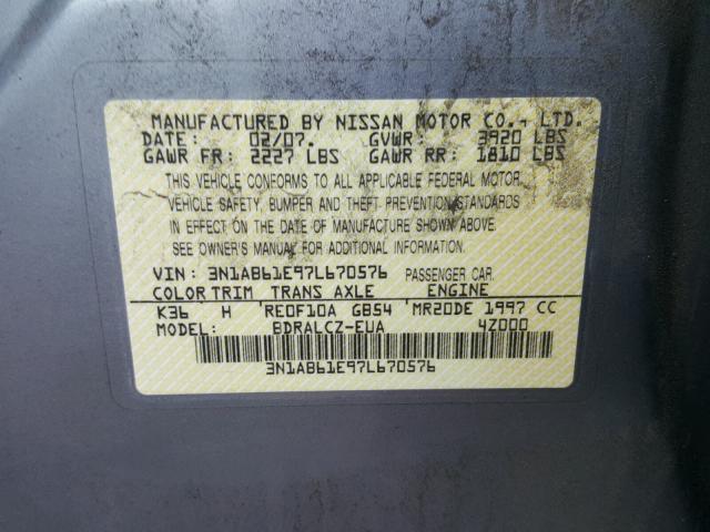 3N1AB61E97L670576 - 2007 NISSAN SENTRA 2.0 GRAY photo 10