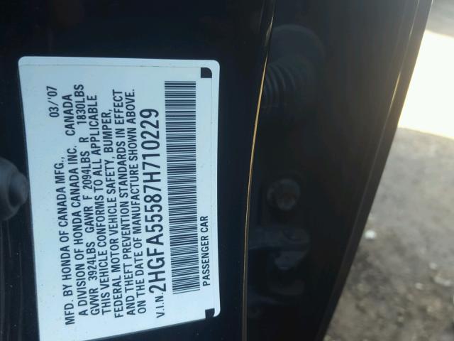 2HGFA55587H710229 - 2007 HONDA CIVIC SI BLACK photo 10