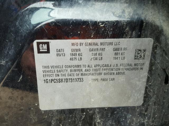 1G1PC5SB7D7313733 - 2013 CHEVROLET CRUZE LT BLACK photo 10