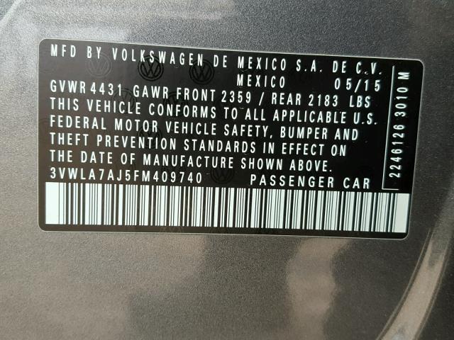 3VWLA7AJ5FM409740 - 2015 VOLKSWAGEN JETTA TDI GRAY photo 10