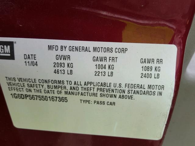 1G6DP567550167365 - 2005 CADILLAC CTS HI FEA RED photo 10