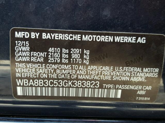 WBA8B3C53GK383823 - 2016 BMW 340 I BLACK photo 10