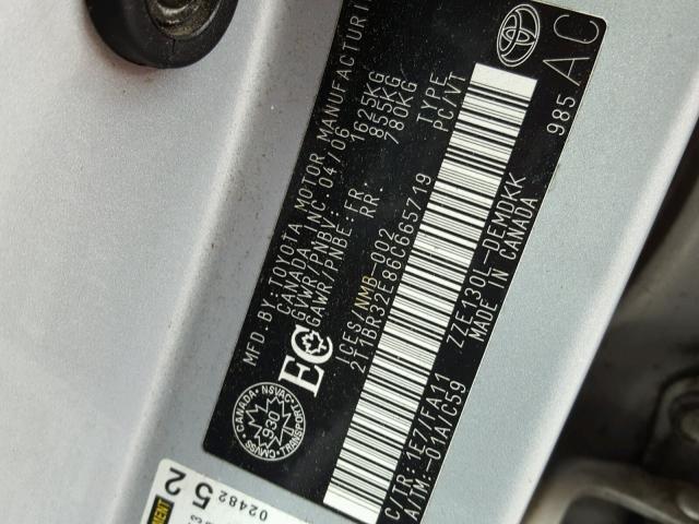 2T1BR32E86C665719 - 2006 TOYOTA COROLLA CE SILVER photo 10