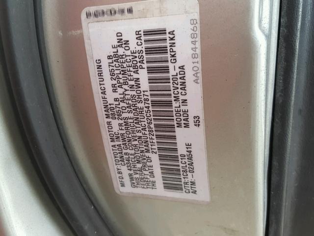 2T1FF28P62C547871 - 2002 TOYOTA CAMRY SOLA GRAY photo 10