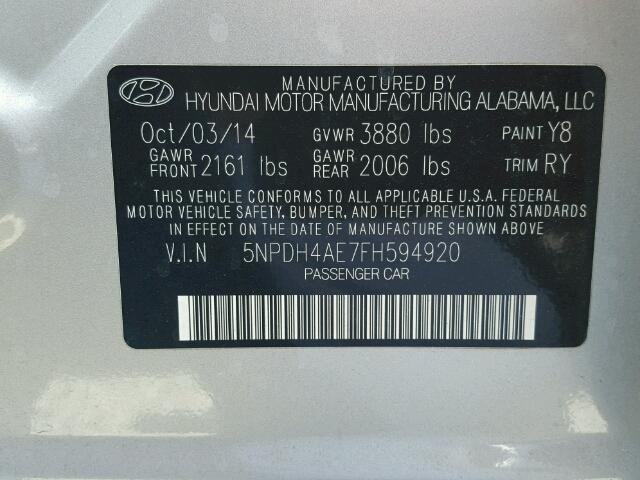 5NPDH4AE7FH594920 - 2015 HYUNDAI ELANTRA SE SILVER photo 10