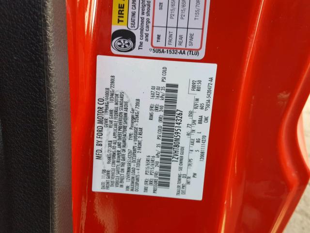 1ZVHT80N595143267 - 2009 FORD MUSTANG RED photo 10