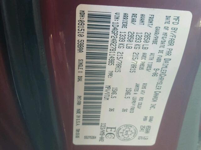 1D4GP24R27B114985 - 2007 DODGE GRAND CARA RED photo 10