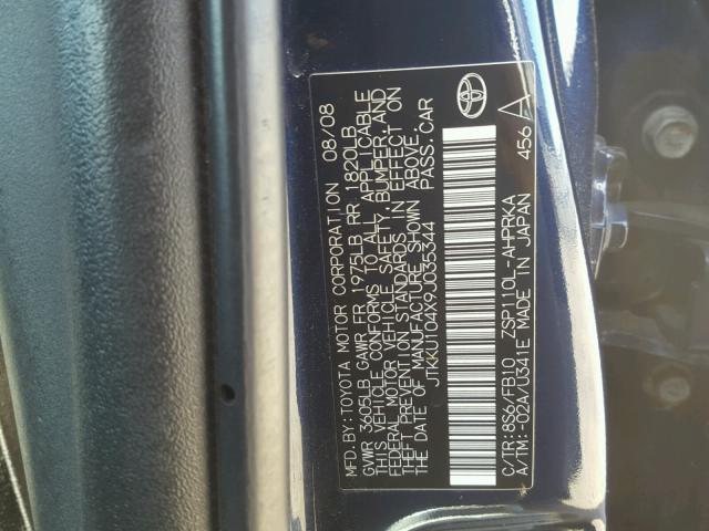 JTKKU104X9J035344 - 2009 TOYOTA SCION XD BLUE photo 10