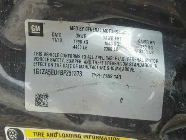 1G1ZA5EU1BF251373 - 2011 CHEVROLET MALIBU LS 石墨色 照片 10