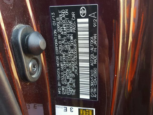 JTKJF5C73D3060876 - 2013 TOYOTA SCION TC 栗色 照片 10