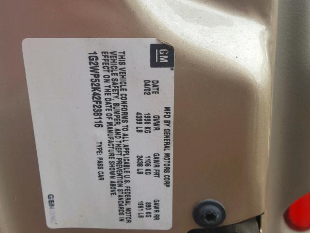 1G2WP52K42F238116 - 2002 PONTIAC GRAND PRIX TAN photo 10