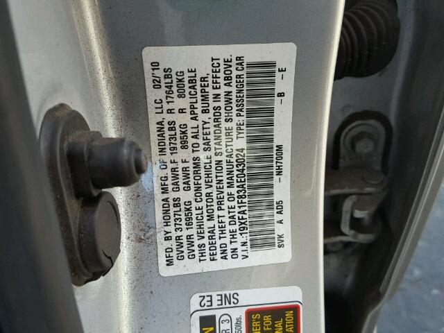 19XFA1F83AE043024 - 2010 HONDA CIVIC EX Gümüş foto 10