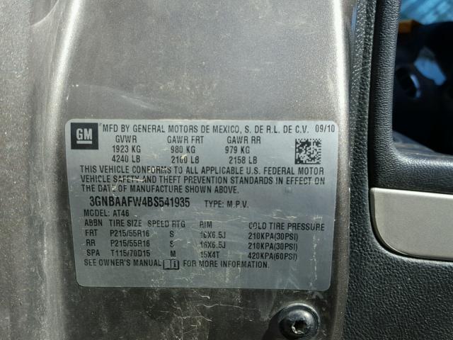 3GNBAAFW4BS541935 - 2011 CHEVROLET HHR LS 灰色 照片 10