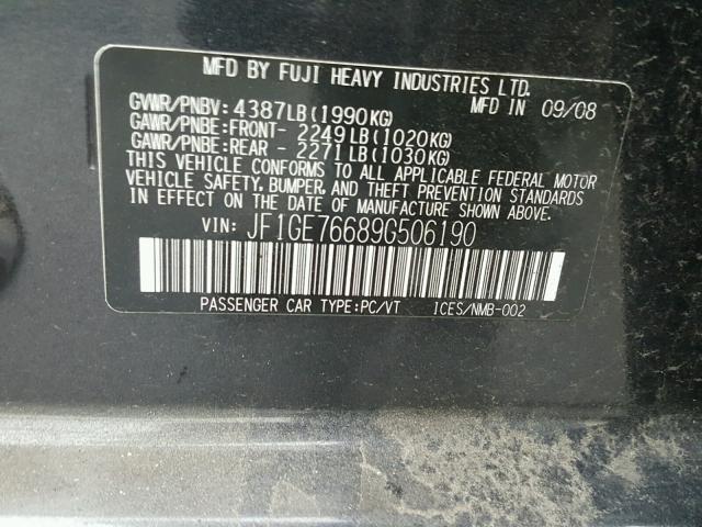 JF1GE76689G506190 - 2009 SUBARU IMPREZA WR BLACK photo 10