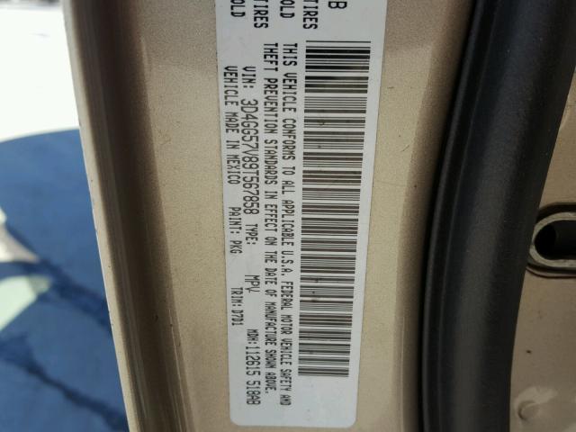 3D4GG57V89T567858 - 2009 DODGE JOURNEY SX GOLD photo 10