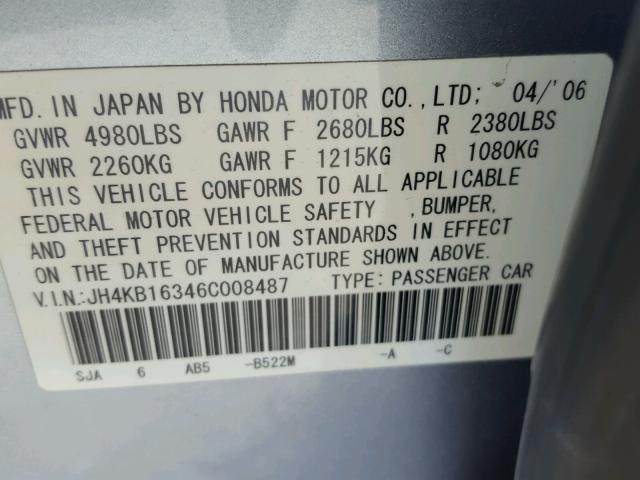 JH4KB16346C008487 - 2006 ACURA RL Mavi foto 10