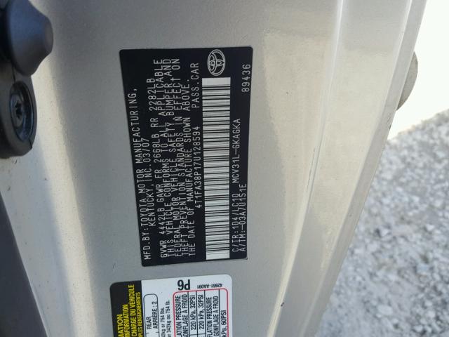 4T1FA38P17U128594 - 2007 TOYOTA CAMRY SOLA SILVER photo 10