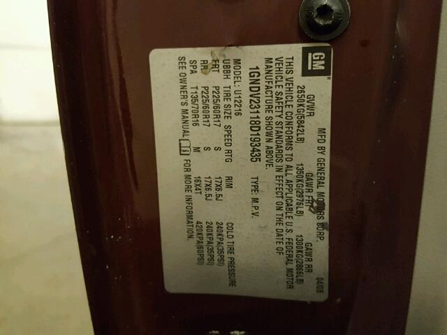 1GNDV23118D193435 - 2008 CHEVROLET UPLANDER L 栗色 照片 10