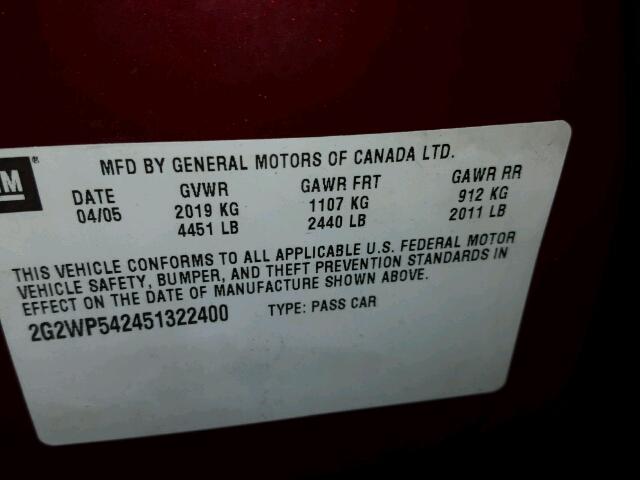 2G2WP542451322400 - 2005 PONTIAC GRAND PRIX 栗色 照片 10