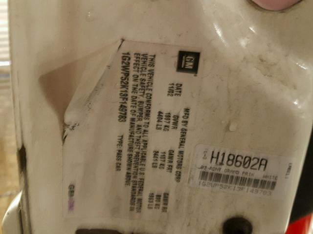 1G2WP52K13F149783 - 2003 PONTIAC GRAND PRIX WHITE photo 10