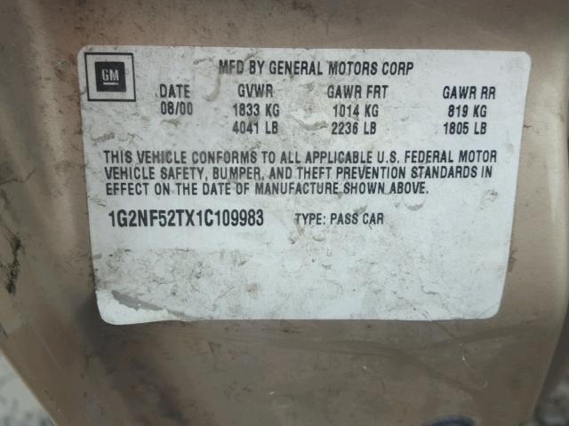 1G2NF52TX1C109983 - 2001 PONTIAC GRAND AM S თაფლისფერი ფოტო 10