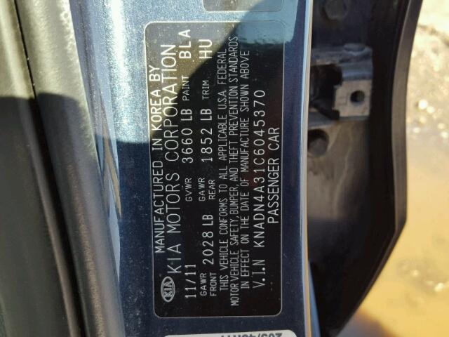 KNADN4A31C6045370 - 2012 KIA RIO EX BLUE photo 10