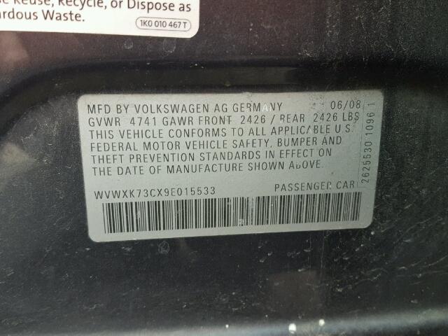 WVWXK73CX9E015533 - 2009 VOLKSWAGEN PASSAT WAG GRAY photo 10