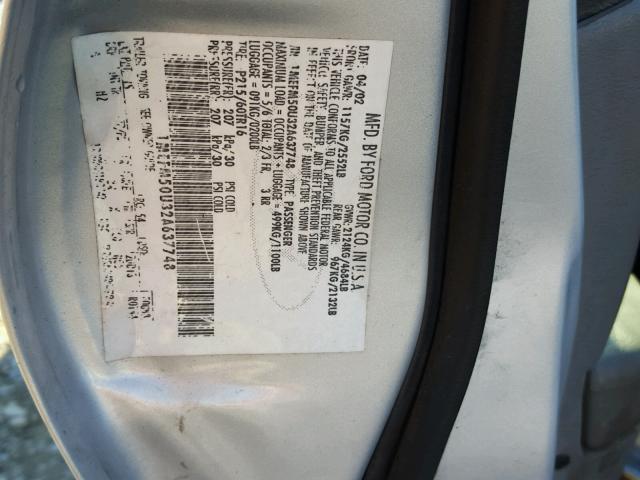 1MEFM50U32A637748 - 2002 MERCURY SABLE GS SILVER photo 10