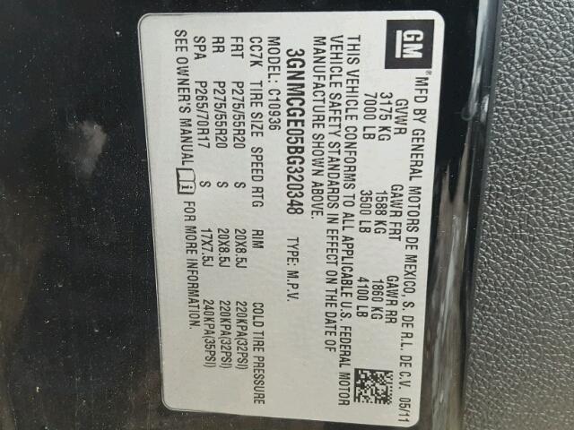 3GNMCGE05BG320348 - 2011 CHEVROLET AVALANCHE BLACK photo 10