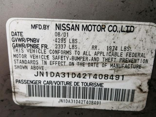 JN1DA31D42T408491 - 2002 NISSAN MAXIMA GLE SILVER photo 10