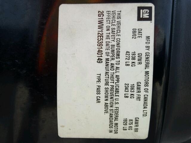 2G1WW12E539140149 - 2003 CHEVROLET MONTE CARL 黑色 照片 10