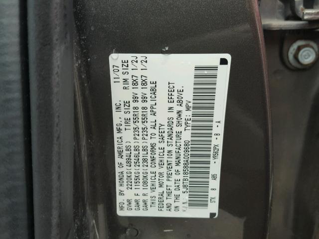 5J8TB18588A009680 - 2008 ACURA RDX TECHNO GRAY photo 10