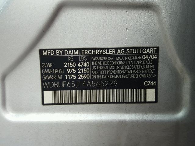 WDBUF65J14A565229 - 2004 MERCEDES-BENZ E 320 SILVER photo 10